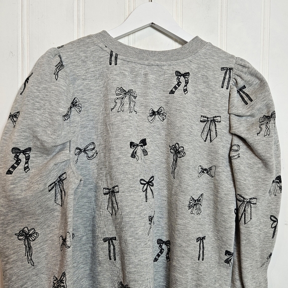 Anthropologie Casual Chic Gray Bow-Print Puff-Sleeve Sweatshirt - Picture 11 of 16